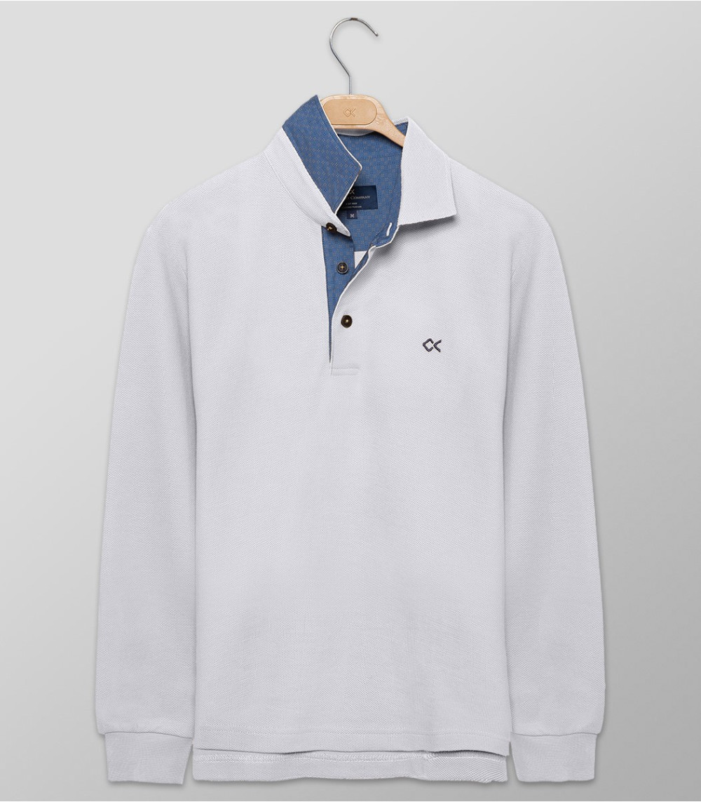 Plain white long outlet sleeve polo